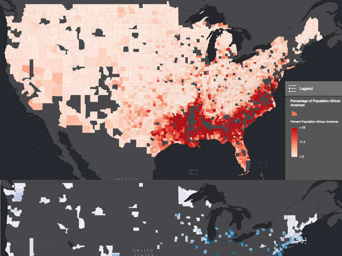 Red counties are 69% less black.