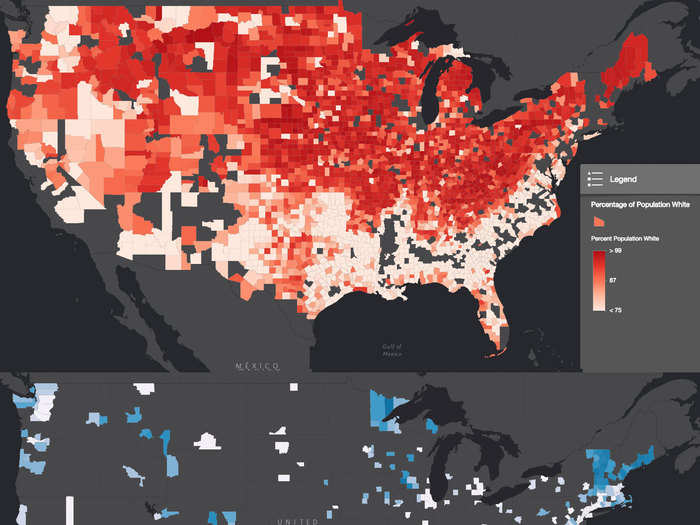 Red counties are 34% more white.