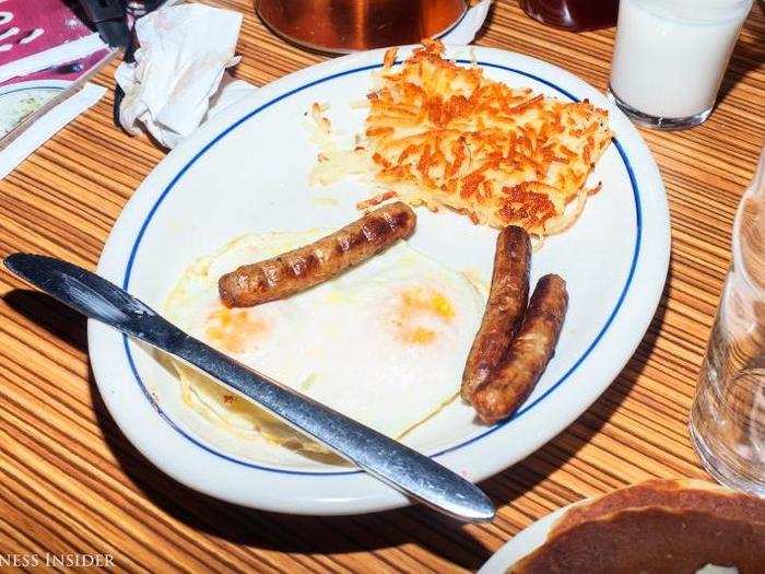 Our journey came to an end; the sausages, eggs, and hash ultimately untouched.