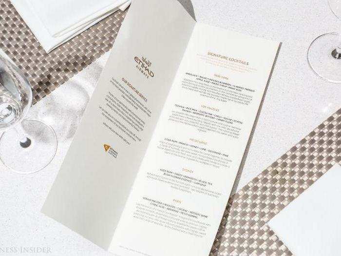 The signature cocktails are named after major cities serviced by Etihad Airways.