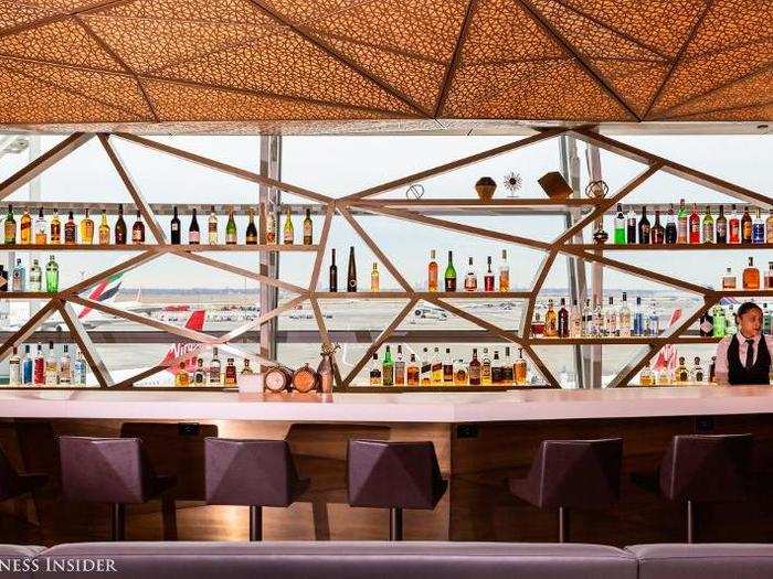 The beautifully appointed bar, resplendent in geometric shapes and facets, serves up some impressive drinks.