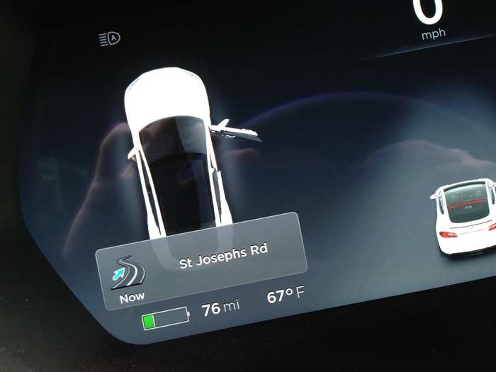 With 76 miles in the battery, we can comfortably get to the nearest Supercharger.