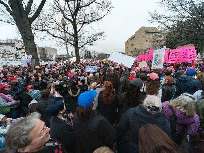 The rally stage was nearly impossible to reach due to the overwhelming turnout.