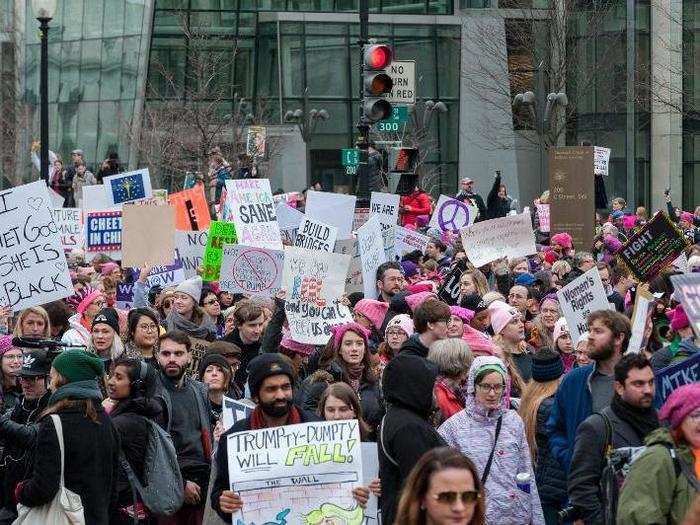 The crowd quickly grew as people pushed along toward the rally stage and march starting point, at 3rd St SW and Independence Avenue.