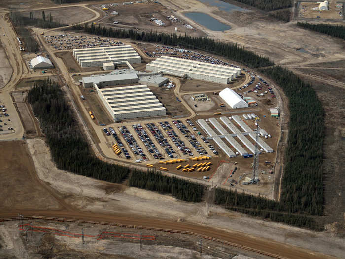 Most oil workers live in housing like this and are bused in to the compound from their homes and families in Fort McMurray.