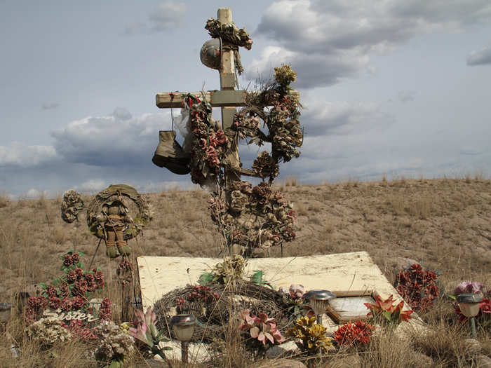 Route 63 is a deadly stretch of road. A family of seven died the day I arrived in Alberta, and their memorial is right across from Syncrude by the side of the road. After taking this photo, Syncrude security arrived and told me to leave.