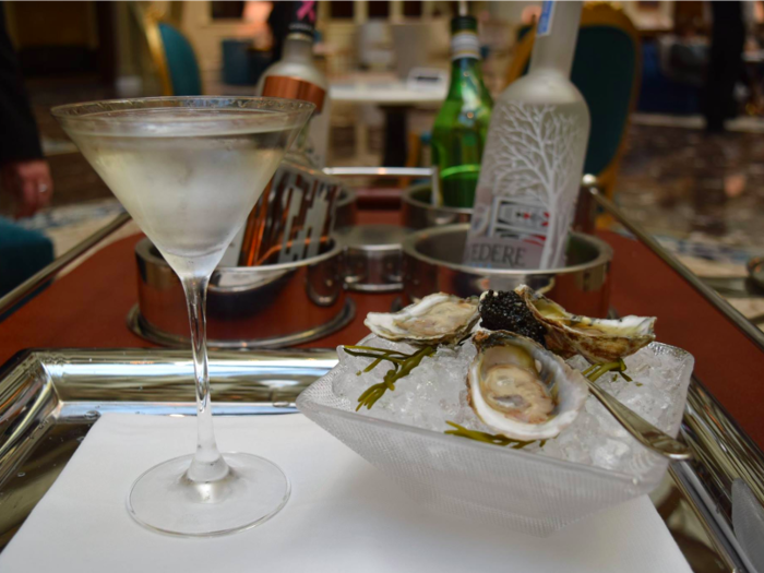 A cocktail menu also includes several pricey drinks, including a $100 cocktail called "The Benjamin." Its ingredient list includes rye, potato, winter wheat vodka, raw oysters, and caviar.