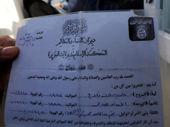 This is a marriage certificate issued by the Islamic State.