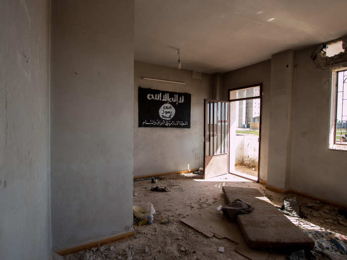 And ISIS flags abound, like this one in an abandoned building.