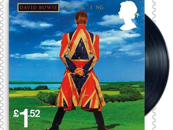 "Earthling" — his twentieth studio album, released in February 1997. The striking cover art features Bowie in an Alexander McQueen designed Union Flag coat.