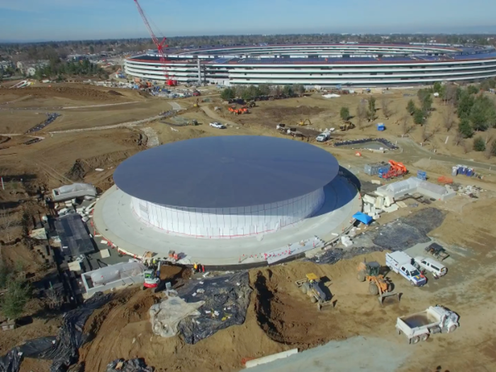 The auditorium is nearly finished. This is likely where Apple plans to launch the next iPhone or another upcoming product.