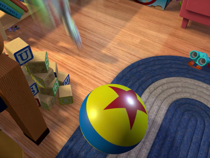 When Buzz tries to prove that he can fly, he bounces off of the famous Pixar Luxo ball. It became a popular Easter egg in future Pixar movies to come.