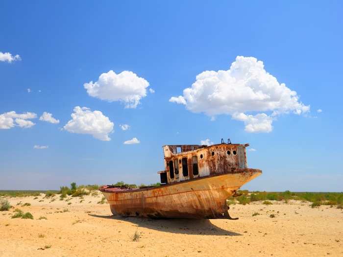 In the 1960s, the Aral Sea began to steadily shrink when Soviet irrigation projects diverted the rivers feeding it.