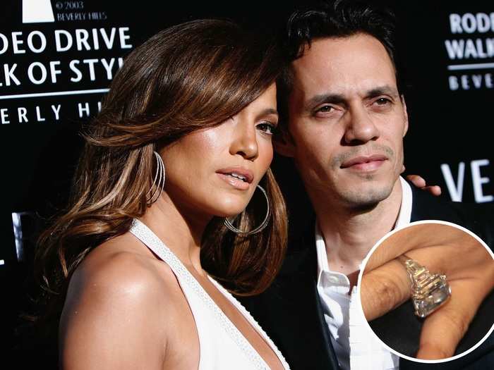 Jennifer Lopez said "I do" to Marc Anthony in 2004 after he popped the question with an 8.5-carat blue diamond ring.