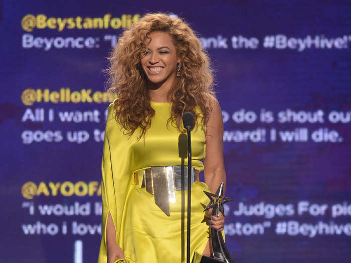 She seriously loves yellow. Here she is in 2012 at the BET Awards.