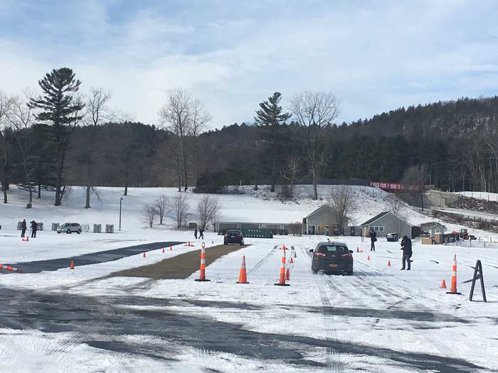 It was between 30 and 32 degrees Fahrenheit during my snow runs, so I was living on the edge! We did acceleration tests on dry gravel (left) and pure snow (right). When I slammed the accelerator on my snow speed test, I fishtailed to a stop.