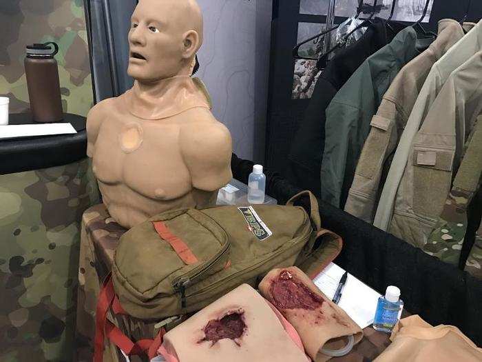 The company specializes in realistic gear that can be worn by actors to train medics. Docs can cut into one of its chest suits for example, and fake blood will come out as they try to plug a bullet wound.