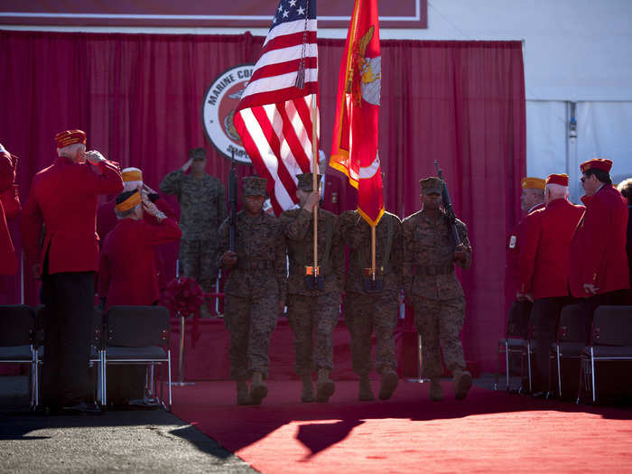 But, before we could head in, there was an opening ceremony that featured a Marine Corps color guard.