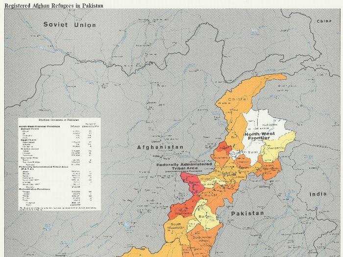 Population changes due to refugee movement on the Afghanistan-Pakistan border, 1982.