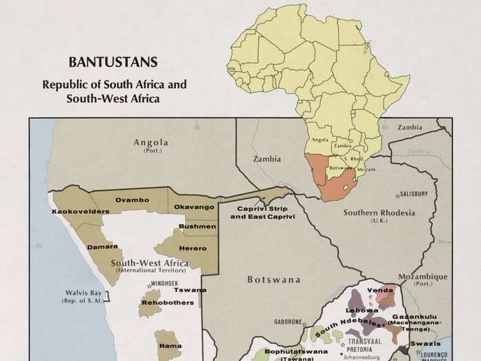 Bantustans in South Africa in 1973.