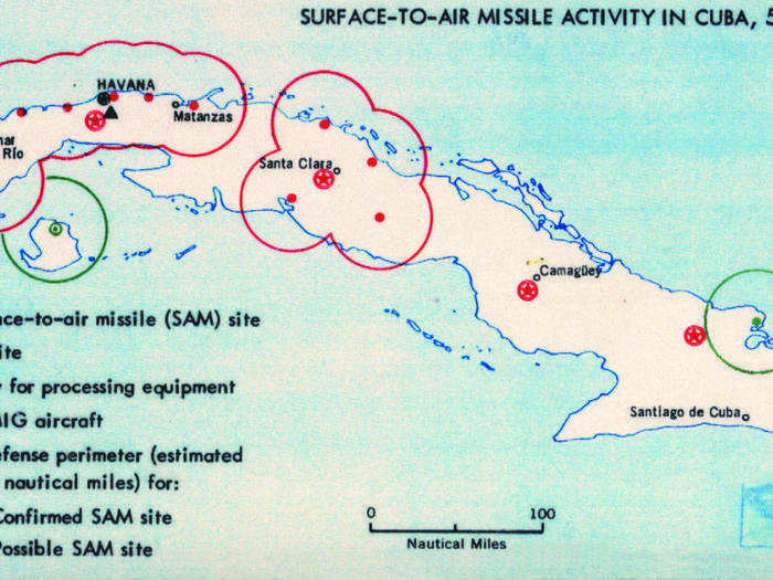 Suspected sites of missiles in Cuba, 1962.