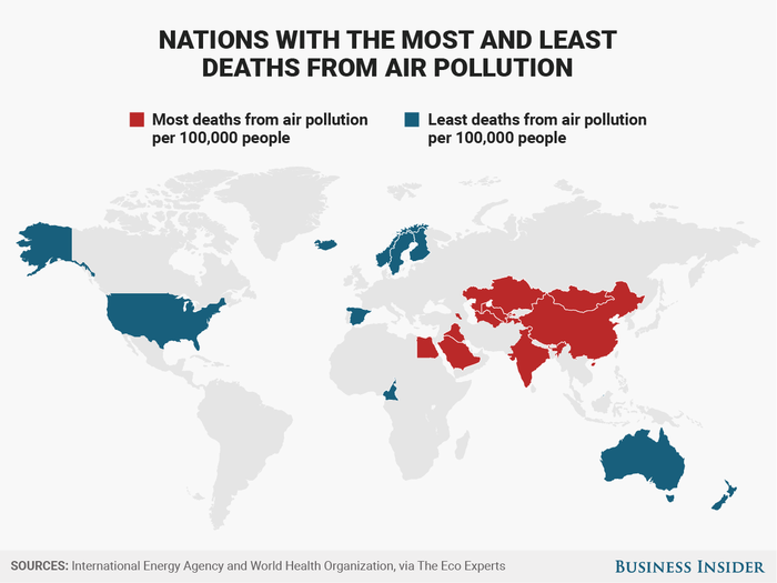 The best and worst countries in the world when it comes to air pollution and electricity use