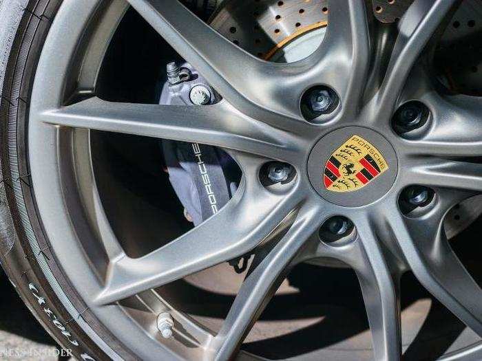 Here it is again, at the hub of a 20-inch Carrera S "Platinum Satin" wheel, If you looks closely, you can also see the ventilated discs and stout brake calipers.