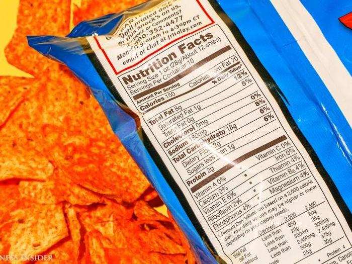 THE PERFECT RATIO OF FAT. Your brain likes fat, and 12 mg per serving is a good start. Your brain also likes when around half of the calories come from fat, according to Witherly, and Doritos nails it with 70/140.