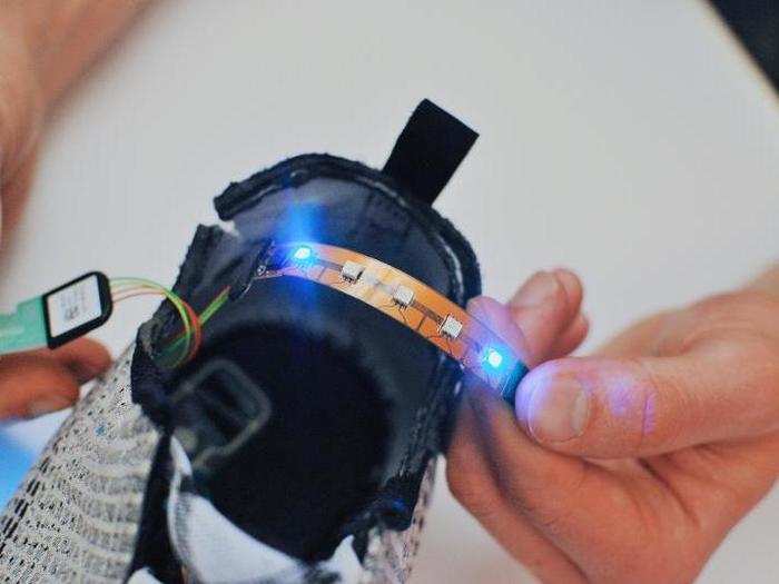 The LEDs in the front part and underneath the shoe are your standard-issue lights.