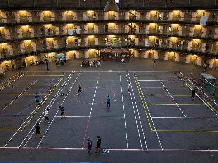 In Haarlem, De Koepel features layers of cells on the perimeters of a main courtyard.  The cells are tight, but can accommodate families of three or four with bunk beds.