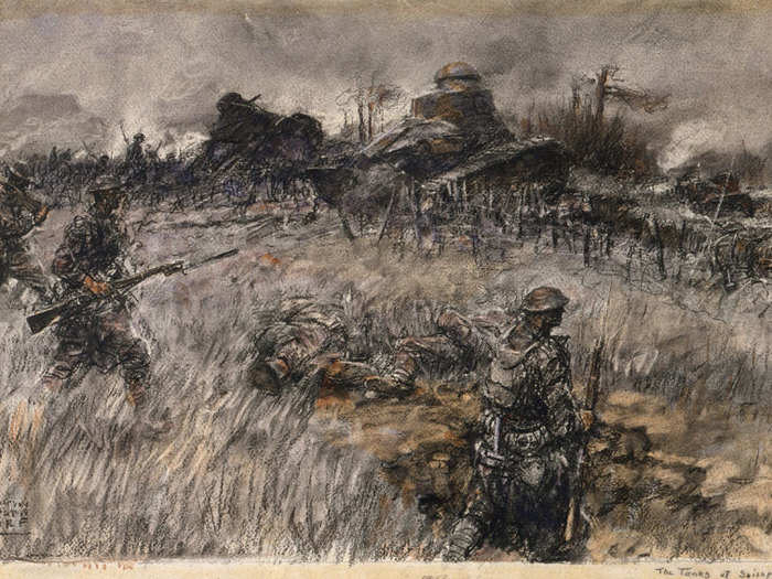 Harvey Dunn portrayed the bleakness of trench and tank warfare.