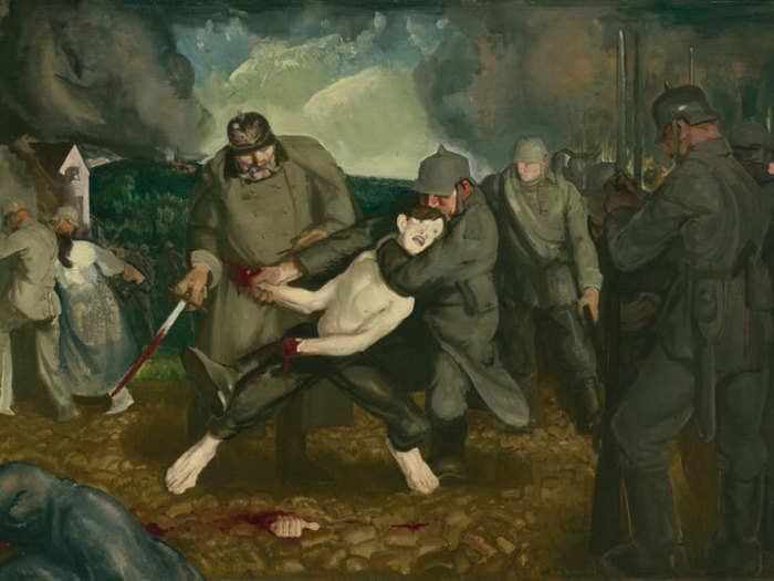 George Bellows painted supposed German atrocities, based on a war report that turned out to be exaggerated.