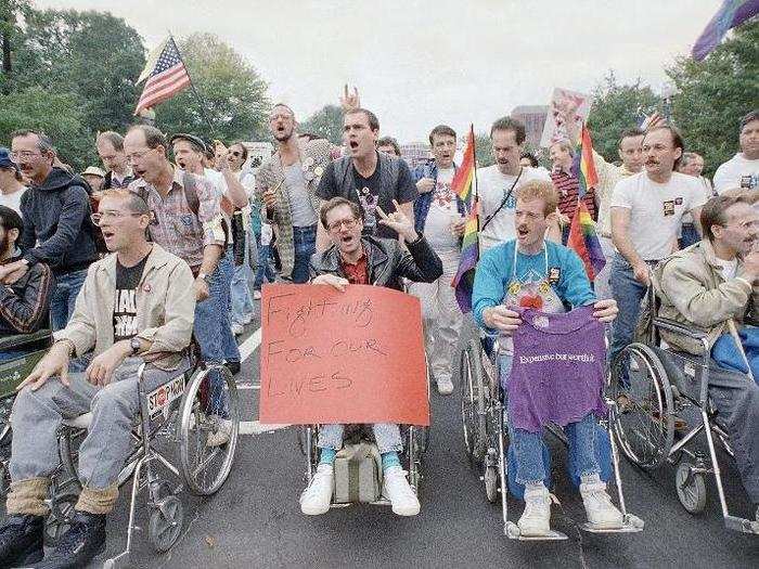 When the HIV/AIDs epidemic hit in the ‘80s and ‘90s, LGBT rights activists urged the federal government to fund research and treatment. The Second National March on Washington for Lesbian and Gay Rights drew around 200,000 people in 1987.