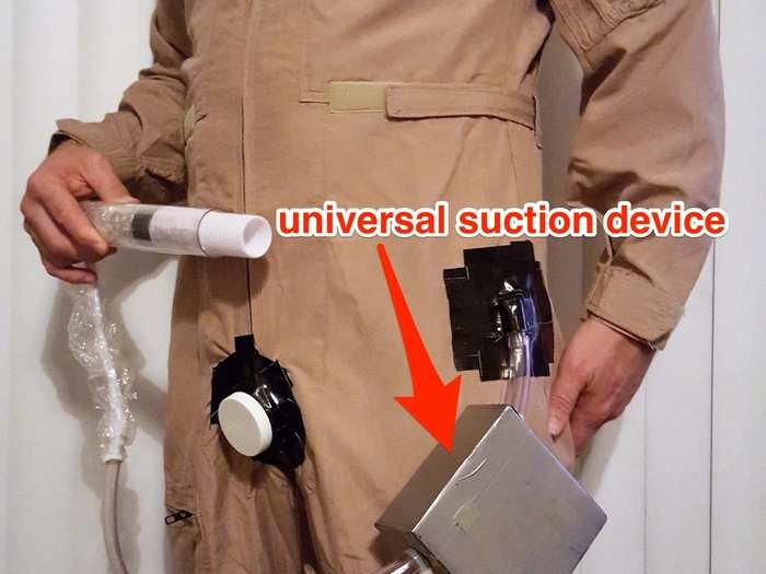 A battery-powered "universal suction device" helps pull waste into the bedpan or urine collectors, and ultimately into waste collection bags.