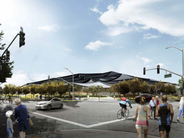 Every corner of the new campus is surrounded by crosswalks and bike lanes. Google is known for having very active employees, so this is key.