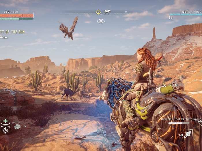 As Aloy learns more about the world and herself, she picks up new skills. Overriding robot animals and, say, using one as a horse: