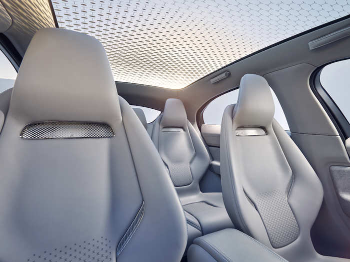 The interior itself is striking. The seats are made of fine Windsor leather that matches the light color palette used inside.