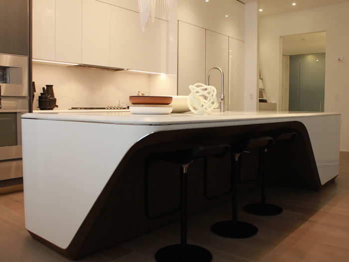 The marble kitchen island