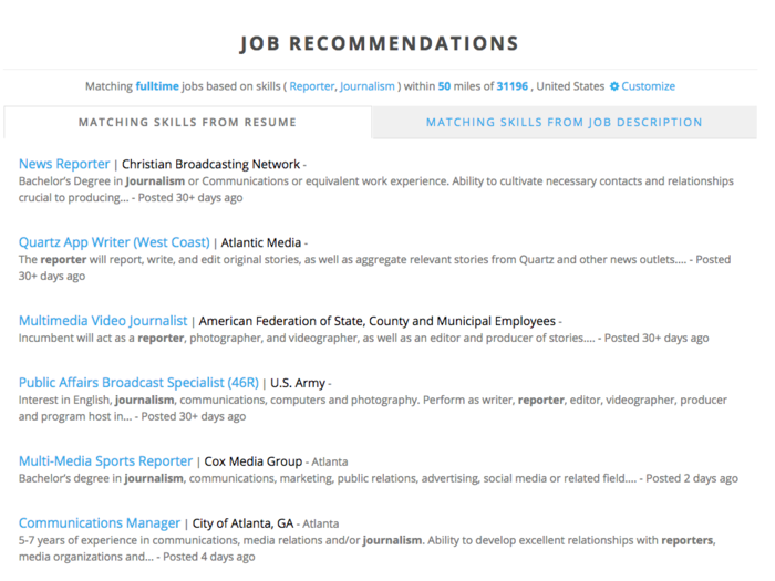 If all else fails, Jobscan also helpfully provides a list of recommendations for jobs that do match up with your résumé.