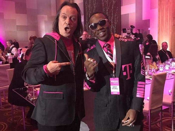 Since Legere took over, T-Mobile has seen its share of superfan employees — like this guy, a Winners Circle award winner whose custom T-Mobile apparel rivals Legere