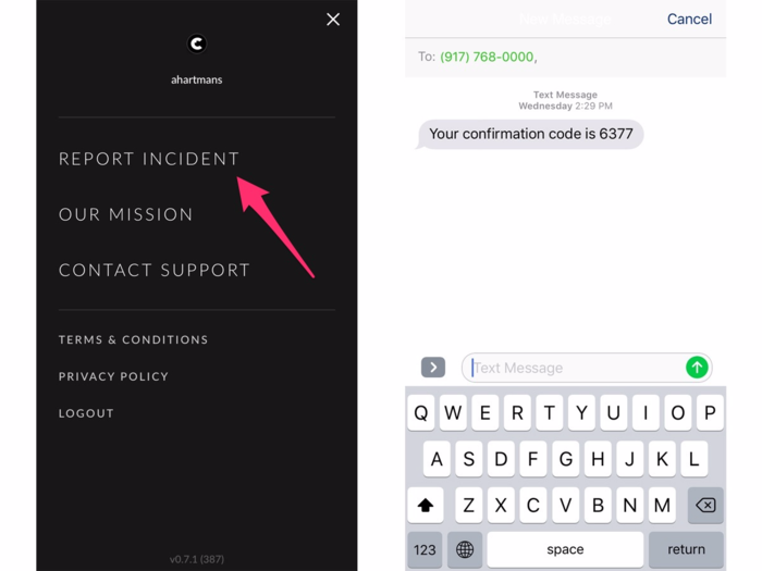 But the Citizen app also offers you the option to report an incident yourself. By clicking on the menu button, you have the option to text a crime report to Citizen.