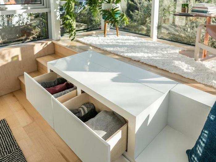 Since the units are so small, they are designed with space-saving storage. Drawers are located inside stairs.