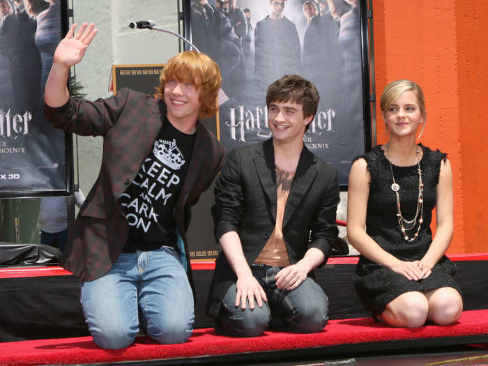 In 2007, the fifth installment, "Order of the Phoenix" came out. Watson and co-stars Daniel Radcliffe and Rupert Grint cast their hands, feet, and wands on cement outside the iconic Gauman