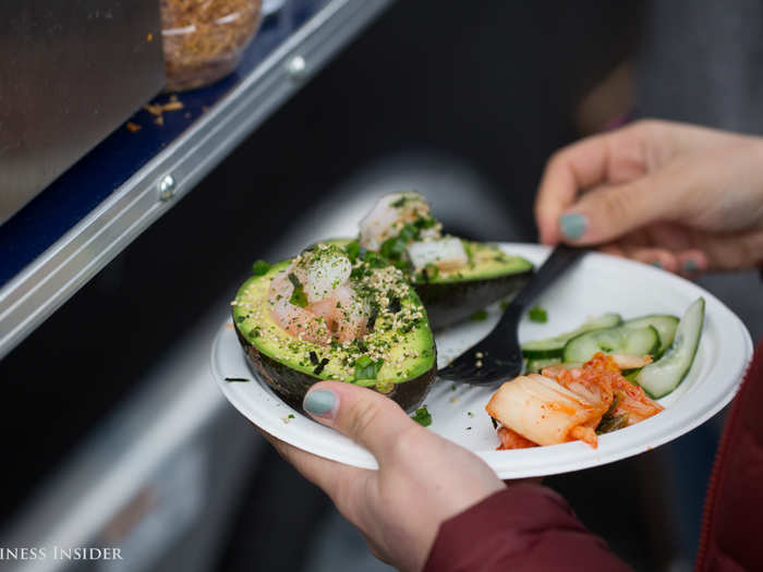 For protein, customers could choose from salmon, tuna, shrimp, or tofu. They could load it up with toppings like seaweed salad, kimchi, edamame, cucumber, or fish eggs.