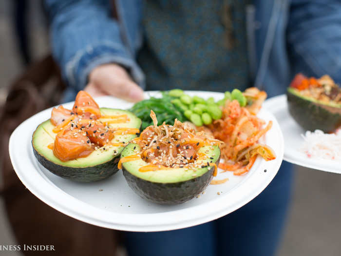 Typically, customers can choose white or brown rice or greens as their base. But at Avocado Con, the company served its famous poke bowls out of halved avocados.