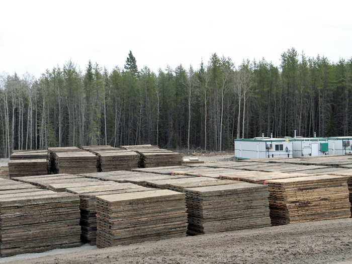 To keep vehicles from getting bogged down in the mud, these wooden boards are often laid down.