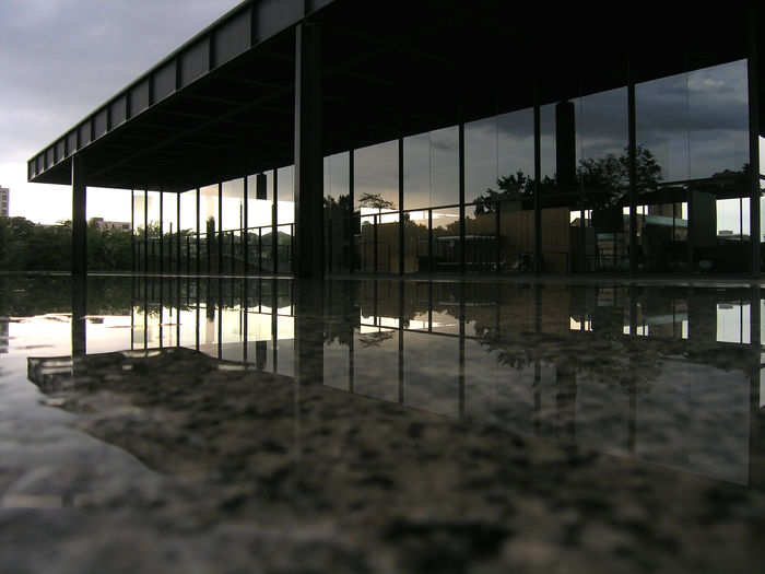 The modernist master Mies van der Rohe used minimal lines and open space to create buildings that seemingly float in the air around them, like the Neue Nationalgalerie in Berlin, built in the 1960s.