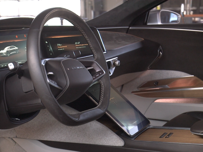 Up front, the Lucid Air comes with a three-screen display system, designed entirely in-house. The displays weren