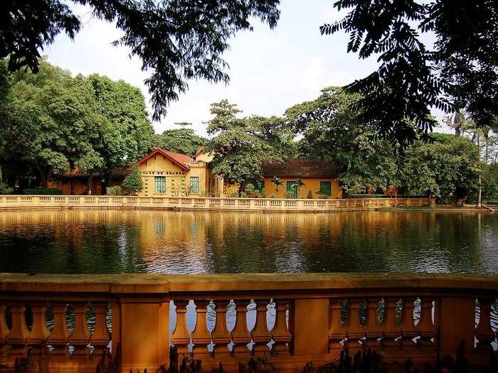 A carp pond surrounds the palace, which, like a lot of French Colonial buildings in Indochina, was designed by a French architect and looks distinctly European.