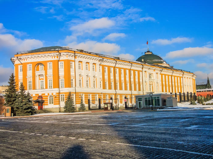 The Senate Building, inside the Kremlin complex, is President Vladimir Putin